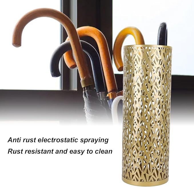 Umbrella Stand Rack for Entryway Metal Hollowed Freestanding Round Umbrella Holder Organizer Bin for Home Hotel Office Decor (Medium)