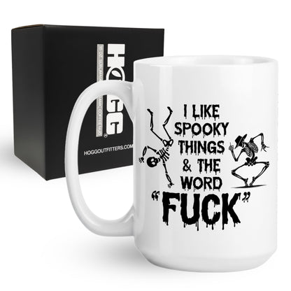 Hogg Halloween Coffee Mug, 15 oz Ceramic Halloween Coffee Cup, I Like Spooky Things And The F Word Mug, I Like Spooky Things And The F Word, White Elephant Cup, Funny Gag Gifts