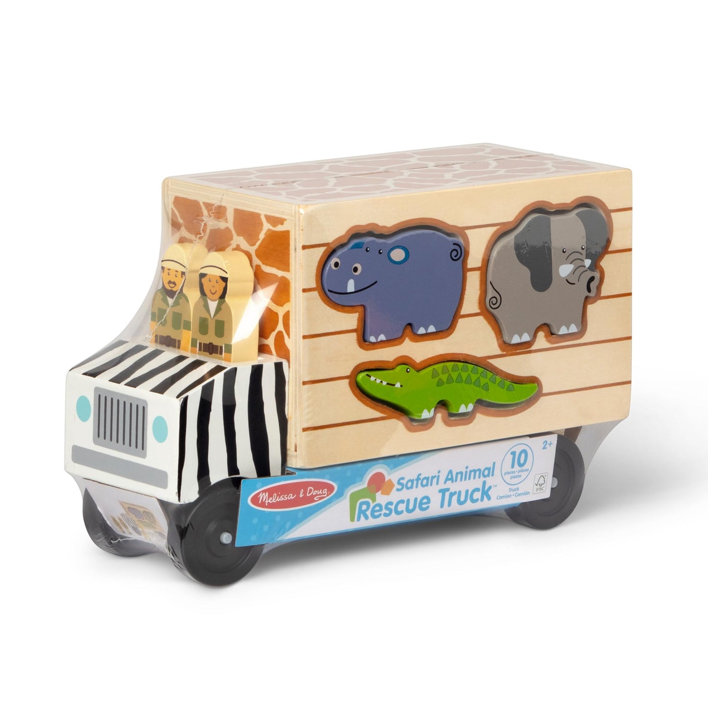 Melissa & Doug Animal Rescue Shape-Sorting Truck - Wooden Toy with 7 Animals and 2 Play Figures