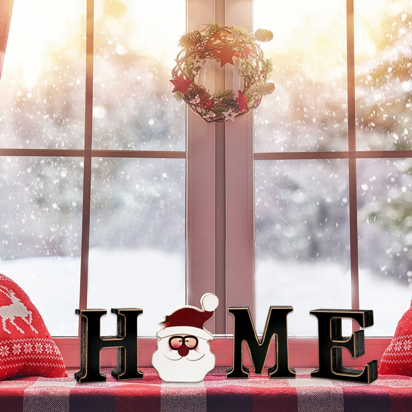 Interchangeable Home Table Signs with 11Pcs Seasonal Icons, Wooden "HOME" Letter Signs Interchangeable Holiday Decorative Table Shelf Centerpiece for Holiday Room Decoration