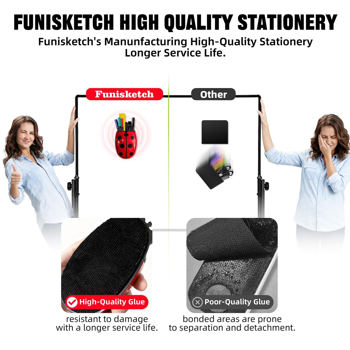 Magnetic Pen Holder for Fridge Whiteboard, 2-in-1 Magnetic Marker Holder Dry Erase Marker Whiteboard Eraser, Cute Ladybug Pencil Cup Desk Organizer for Classroom Office School Home (1-Pack)