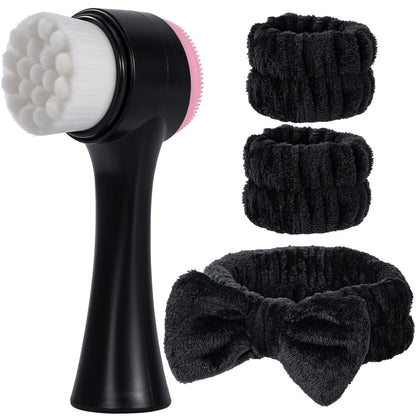 Face Brush 2 in 1, Facial Cleansing Exfoliating Scrubber Brush, Silicone Double Side Manual Face Wash Scrub Brush with Soft Bamboo Charcoal Fiber for Deep Pore Cleansing, Massaging, Skin Care