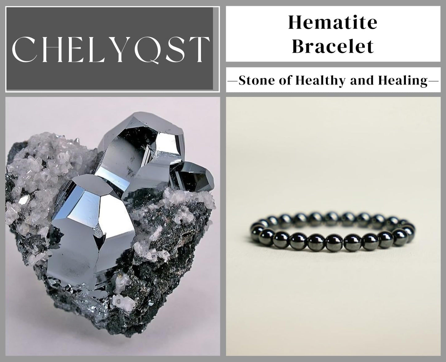 CHELYQST Hematite Bracelet - Stone of Healthy and Healing,Stretch Natural Stone Crystal Beads Jewelry Gifts for Women Men Unisex Adult,6mm