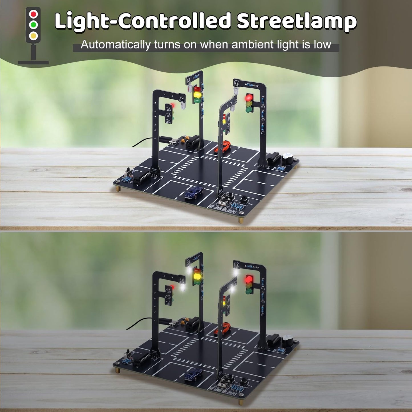 MIOYOOW LED Traffic Light Soldering Kit, STEM Educational Electronics Project with Sounds DIY Traffic Signal Light Circuit Board Soldering Practice Kit for Home School Learning