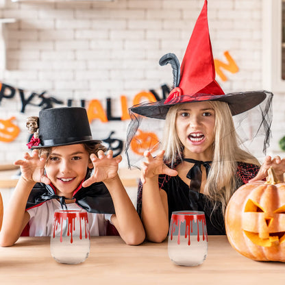 Whaline 3Pcs Halloween Stemless Wine Glasses 17oz Blood Splattered Drinking Glasses Horror Bloody Tumbler Cups for Halloween Party Event Supplies Kitchen Decorations Wine Glasses Lovers Gift