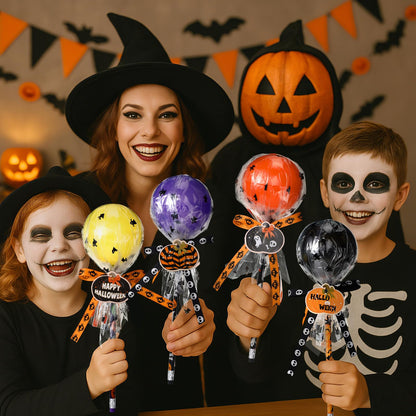 Simgoing 96 Pcs Halloween Party Favors Gift Trick or Treat Container Halloween Pencil Empty Giant Lollipop Stationery Candy Fillable Hold Plastic Lollipop Storage for Classroom Gifts