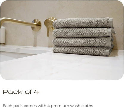Luxury Silver-Infused Beige Washcloths 4-Pack, 12.9"x12.9"