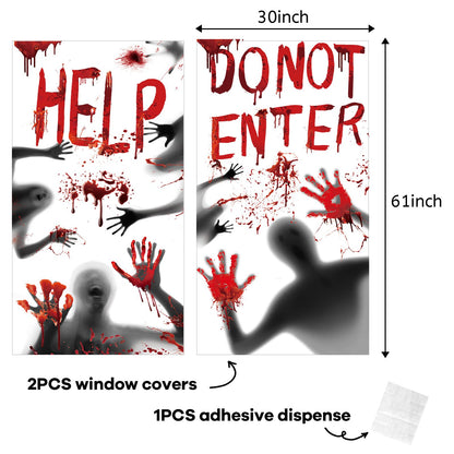 2Pcs Halloween Door Cover Window Poster Decorations Scary Zombie Hands Bloody Handprint Halloween Window Clings for Haunted House Indoor and Outdoor 60" x 60"
