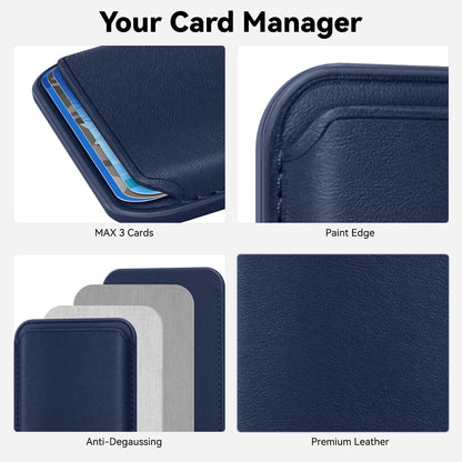 KRTALS Magnetic Wallet Cell Phone Card Holder for Phone Case with Mag-Safe, Stronger Magnetic RFID Leather Phone Wallet Stick on Series of iPhone 17/16/15/14/13/12 and Pro/Promax,Indigo Blue
