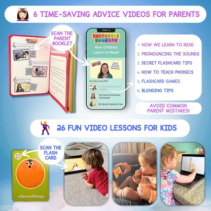 Phonics Flash Cards with Video Lessons for Ages 2-6 Years - Fantastic Alphabet Flash Cards Kindergarten - Engaging ABC Cards for Preschool, Kindergarten and Kids Educational Letter Cards for Toddlers