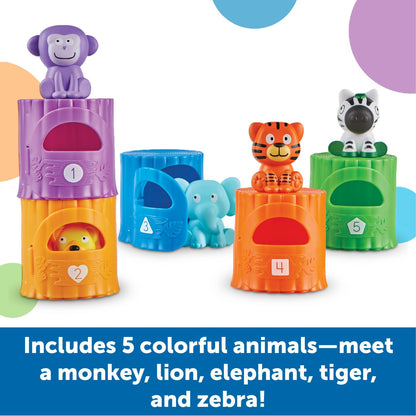 Learning Resources Peekaboo Learning Jungle Toddler - 10 Pieces, Ages 18 Months +, Toddler Montessori Toys, Stacking Shape, Sorting and Matching Skill, Educational Games