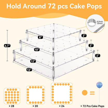 Goabroa Cake Pop Stand, 72 Holes Upgraded Acrylic Cake Pop Holder with LED Light, Cake Pop Display for Weddings Christmas Birthday Parties Anniversaries Halloween Candy Decorative