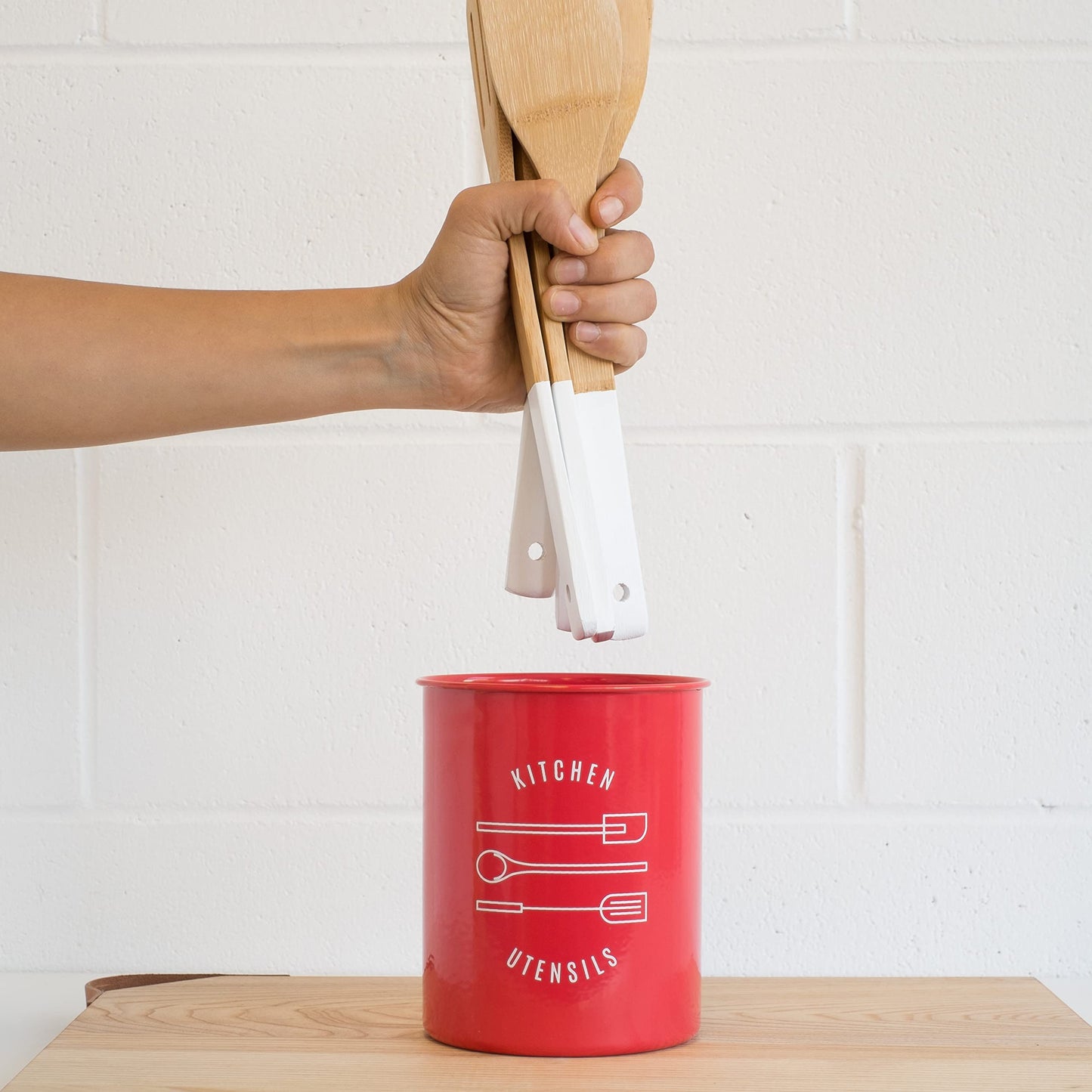 Now Designs Powder-Coated Steel Utensil Crock,Red, 5x6 inches