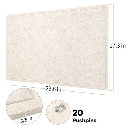 Lightomorrow Bulletin Board, 24 x 18 inches Decorative Felt Pin Board, Vision Board Cork Board Alternative for Wall, Foldable Photo Board with 20 Pushpins - Oatmeal