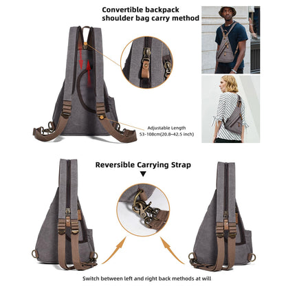 KL928 Canvas Sling Bag - Small Crossbody Backpack Shoulder Casual Daypack Rucksack for Men Women(Small Version, Dark Grey)