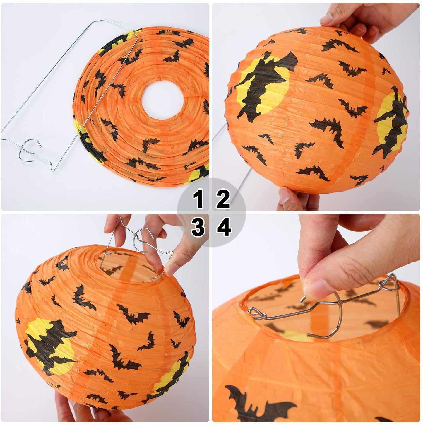 10PCS Halloween Paper Lanterns, Hanging Jack-O'-Lantern Spider Skeleton Pumpkin for Halloween Party Decor, Indoor & Outdoor Spooky Home Decor - 10 Inches