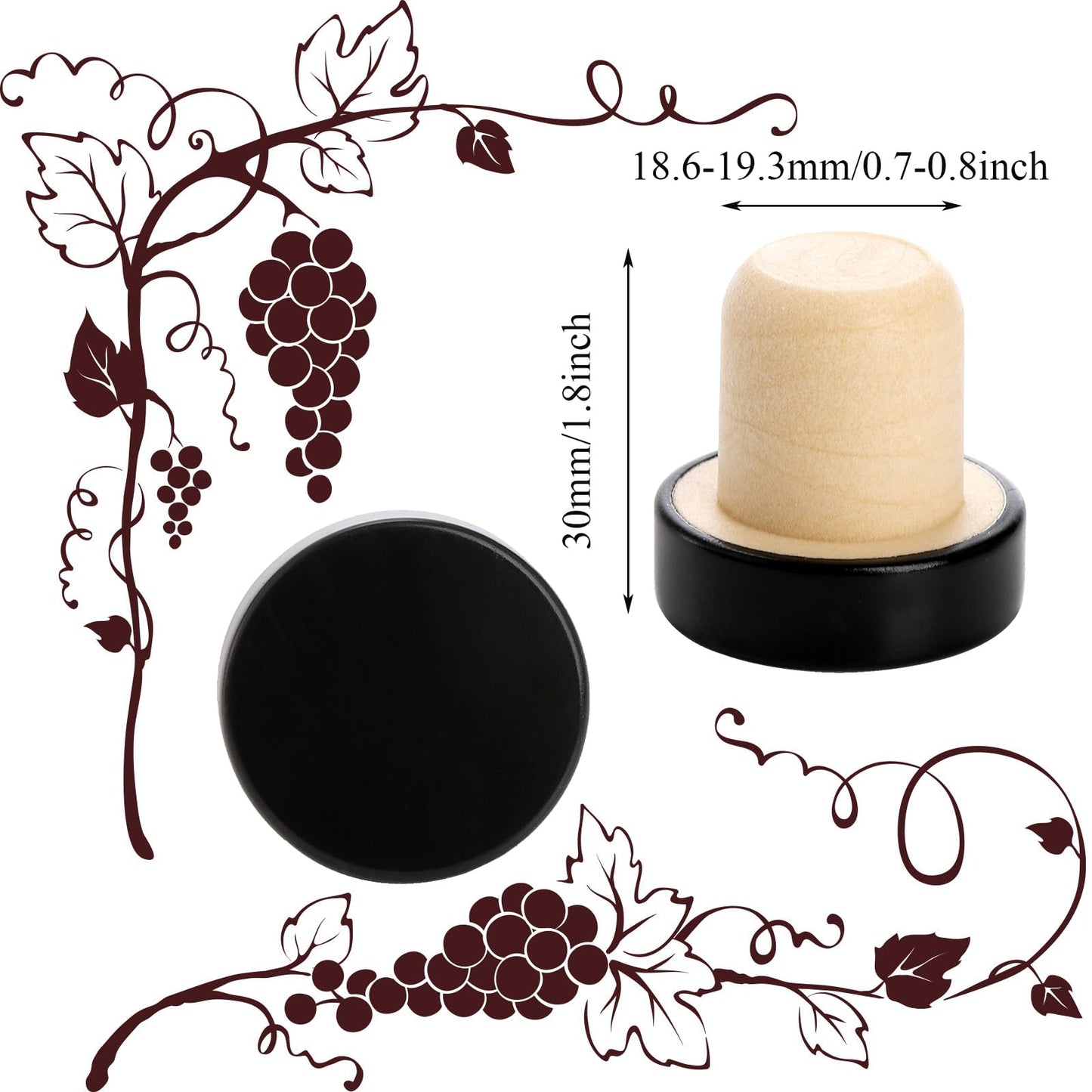 Fasmov 100 Pack T-Shape Cork Stoppers, T-shaped Stopper Cork Wine Stopper Bottle Stoppers Reusable Wine Sealing Stopper, Wine Bottle Corks Plugs for Wine Beer Glass Bottles, Black