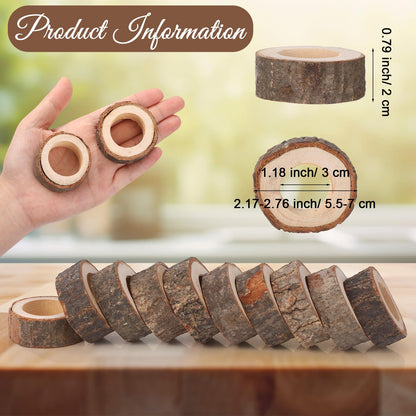 Tessco of Fun Set of 24 Wooden Bark Napkin Ring Handcrafted Wooden Napkin Holder Rustic Napkin Rings Buckles Party Gift Farmhouse Table Decoration for Dining Wedding Birthday, Everyday
