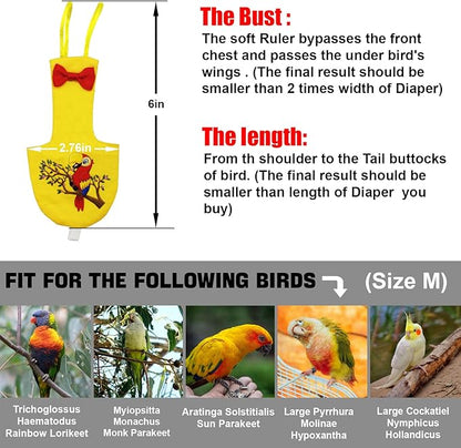 Bird Diaper Reusable Birds Flight Suit Nappies Protective Breathable Washable Parrot Diapers Nappy Clothes for Parakeet Parrot Budgie Canary Budgie Cockatiel(Yellow, Medium)