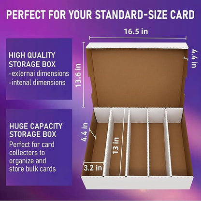 Trading Card Storage Box 5 Row Holds 3950-count,3 Pack Cardboard Storage Box with 24Divider+36 Index Label,Trading Card Dividers for Tcg,Sports,Mtg Cards (3 Pack-Large)