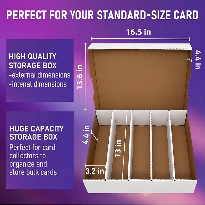 5 Row Trading Card Storage Box,3950-count Cardboard Storage Box with 32 Pcs Dividers+48 Pcs index Labels for Mtg, Tcg, Sports Cards (4 Pack-Large)