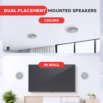 Pyle 8” Ceiling Mount Speakers (Pair)- 2-Way Stereo Speaker System with Easy Install Flush Design - Directable 1” Titanium Dome Tweeter - 55Hz Freq Response for Deep Bass - 300W Peak Power,(White)