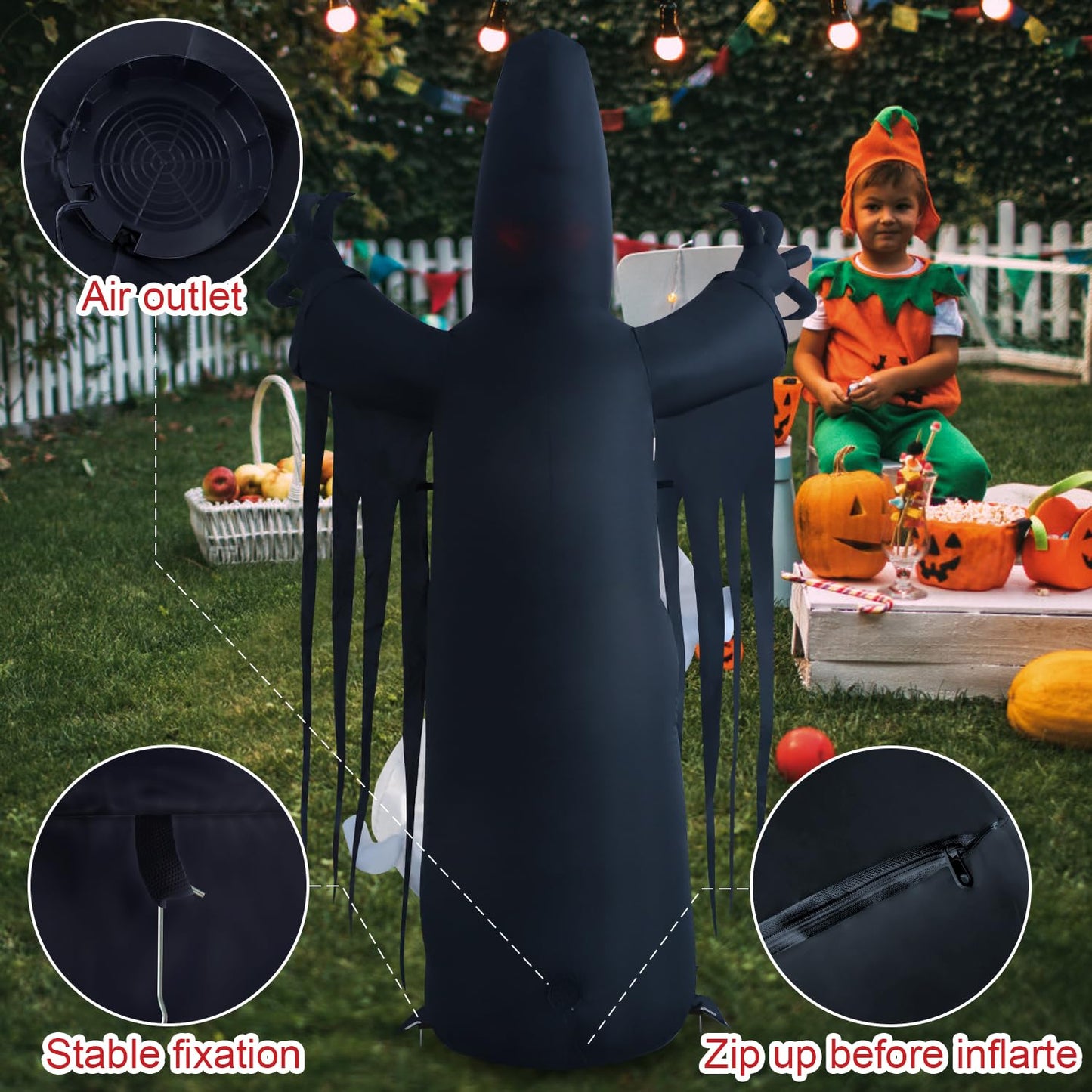 HZGDEJTG 8ft Harvester with Runaway Ghost on Chest Halloween Inflatable Outdoor Decoration, Yard Decorations with LED Lights for Outdoor Lawn, Garden, Home Holiday Party