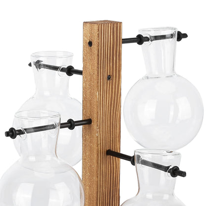 Glass Planter Bulb Vase, Innovative Hydroponic Vase Desktop Plant Terrarium Kit with Wooden Stand Transparent Desktop Flower Vase for Home