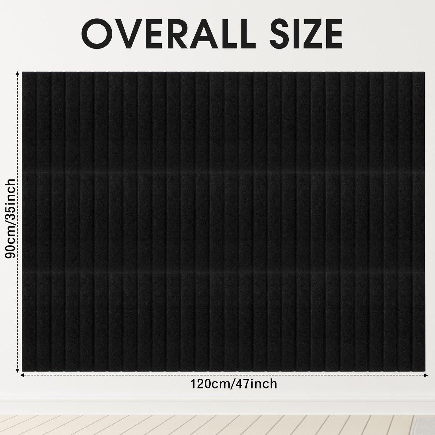Honoson 12 Pack 48"x 36" Large Cork Board Alternative Felt Bulletin Board Wall Tiles with Safe Square Adhesive Roll Cork Tiles for Walls Home Office Classroom Back to School Pin Panels(Black)