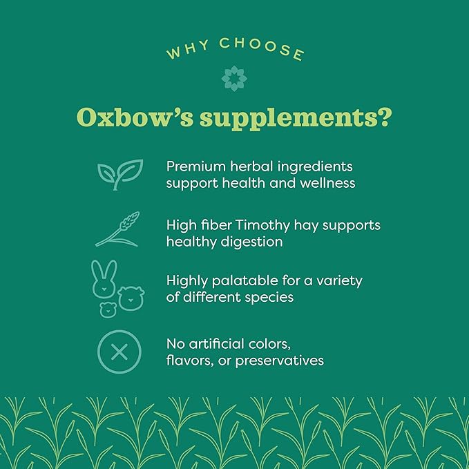 Oxbow Natural Science Skin & Coat Support, Supplement for Rabbit & Guinea Pig, Made with Oxbow Timothy Hay, Includes Palm Oil & Omega 3 & 6 Fatty Acids, Made in USA, 4.2 oz Bag