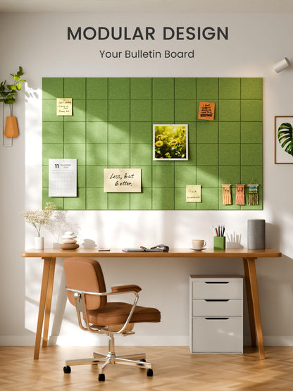 Bumusty Large Felt Bulletin Board, 48" x 36" Cork Board Alternative, 12-Pack Wall Tiles with 4-Compartment Design, 30 Push Pins, 70 Adhesive Tabs, Ideal for Office & Home Decor, Kelly Green