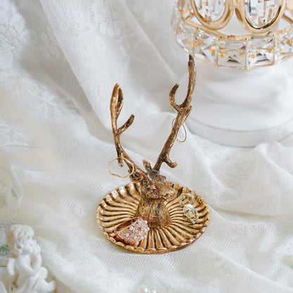 NIIKY HOME Vintage Jewelry Dish Tray, Small Deer Ring Holder, Gold Jewelry Tray, Trinket Dish Vanity Tray for Dresser Christmas Birthday Wedding Gifts