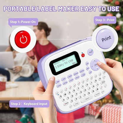 Label Maker Machine with-Tape Waterproof, Purple Portable Label Maker for Teachers Kids Classroom Use, Desktop Labeler with Multiple Symbols &Fonts for Home Office School Use, D210S