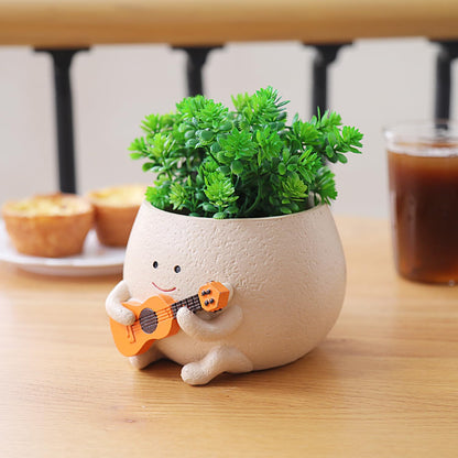 NINIPAPA Smiley Face Plant Pot Cute Guitar Planter with Drainage Holes Funny Small Flower Pots for Indoor Succulent, Unique Gifts for Plant Lover