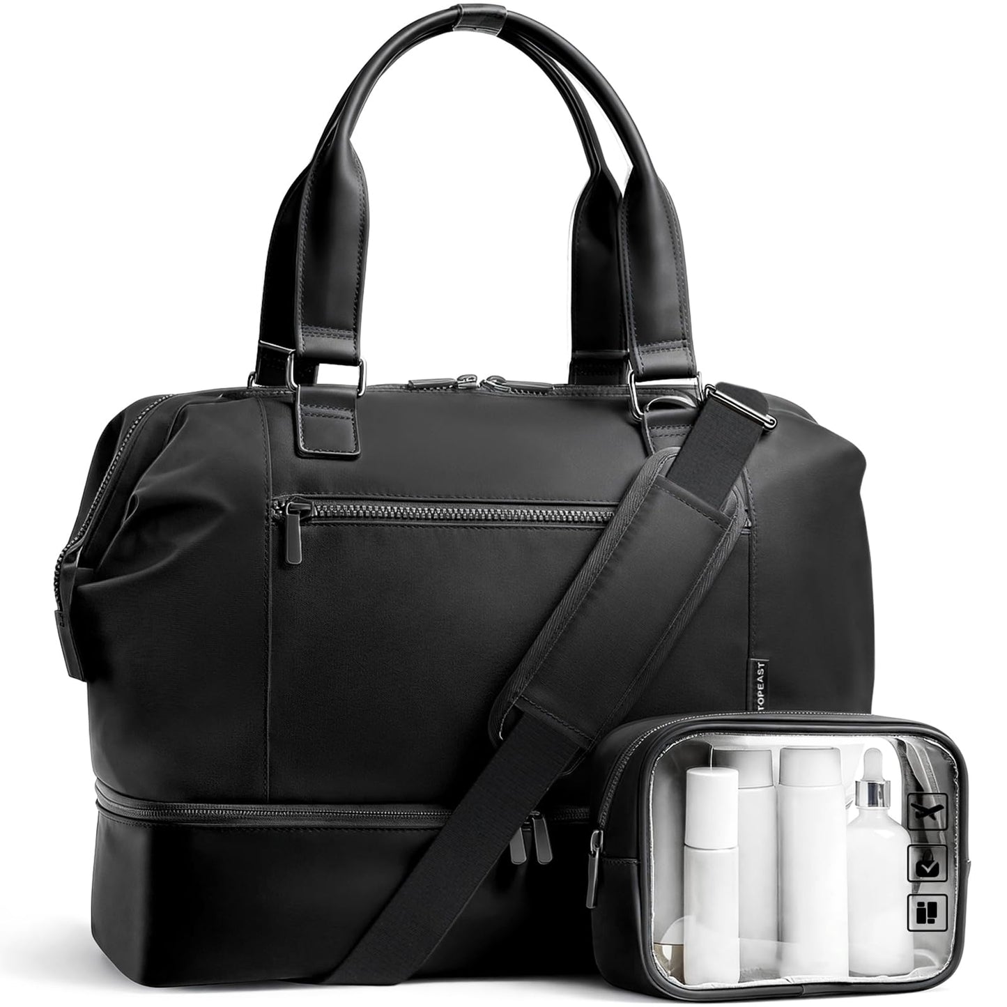 Travel Duffle Bag for Women,40L Weekender Bags Airline Approved Carry On with Shoe Compartment & Waterproof Wet Pocket, Durable Nylon Weekender Overnight Bag for Travel, Gym, Business Trip, Black