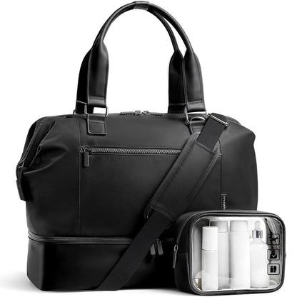 Travel Duffle Bag for Women,40L Weekender Bags Airline Approved Carry On with Shoe Compartment & Waterproof Wet Pocket, Durable Nylon Weekender Overnight Bag for Travel, Gym, Business Trip, Black