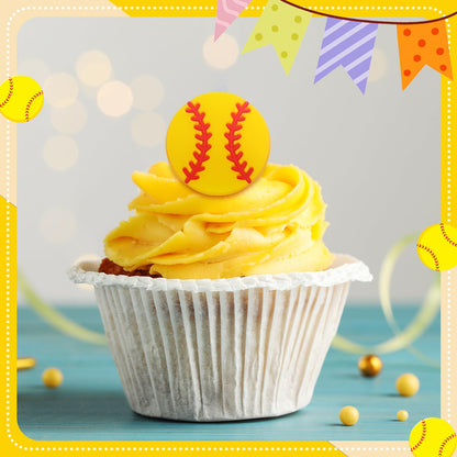 Honeydak 48 Pcs Softball Cupcake Rings Toppers Decoration Sport Ball Theme Cake Picks Softball Senior Night Party Decoration Sport Cupcake Toppers Rings for Birthday Party Supplies