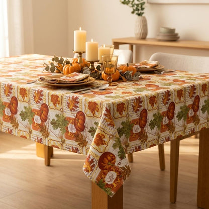 HOMETYGER Cotton Tablecloth 59 x 31 Inch,Rectangular Table Cover for Kitchen Dining Table, Washable Decorative Tablecloth for Everyday Use (Orange Pumpkin)