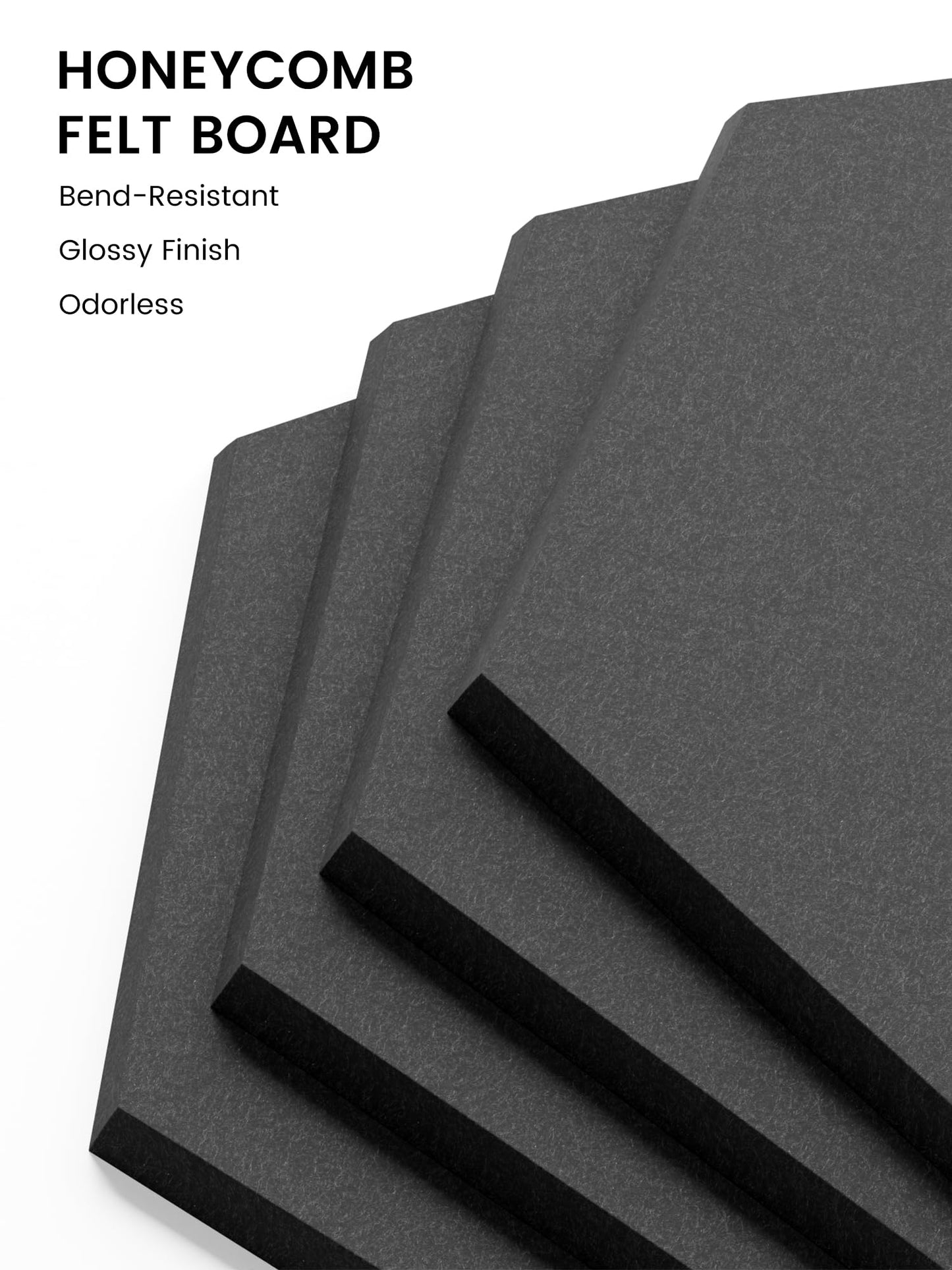 Fluxynara Hexagon Cork Board Alternative for Walls Decor-8-Pack Felt Bulletin Board Tiles,with 30 Pushpins,50 Adhesive Tabs for Office,Classrooms & Home Pin Board Felt Board-Black