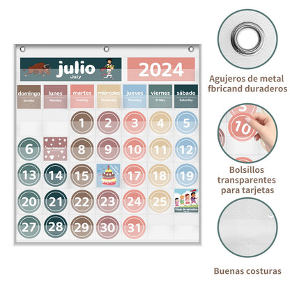 Monthly Calendar Pocket Chart for Classroom, Printed Days of The Week with Cards, Learning for Home or Kindergarten, Teacher Must Have Supplies That Fits Any School Décor (Spanish White)