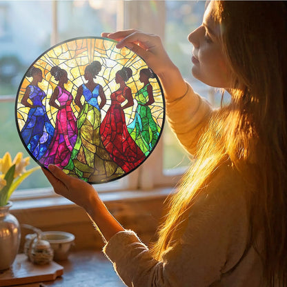 Greatingreat Stained Glass Window Hanging, Home Room Decor 7.8 Inch African American Women Sun Catchers Indoor Window, Cultural Wall Art Home Decor for Women Mother's Day
