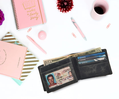 Wallet for Men Slim RFID Blocking Leather Bifold Minimalist 2 ID Windows Gift Box Carteras Para Hombres (DISTRESSED, ANTHRACITE)