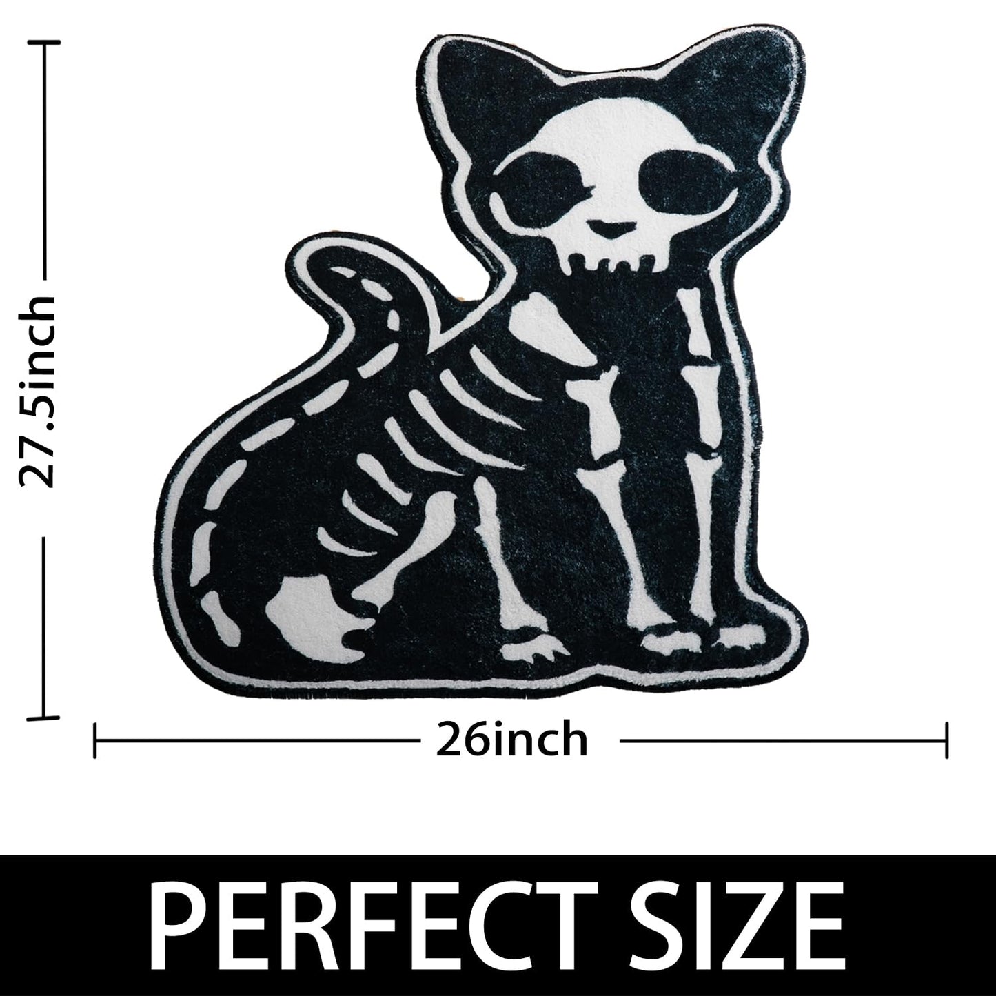 Zoeeya Skull Cat Bath Mat - Gothic Bathroom Decor - Soft Water Absorbent Halloween Bathmat for Shower,Entryway,Front Door,Spooky Skeleton Rug