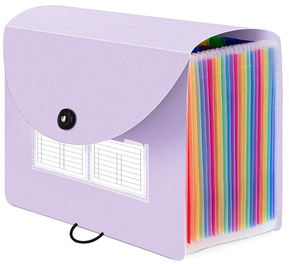 Sooez 24 Pockets Expanding File Folder with Blank Labels, According File Organizer with Expandable Cover, Desktop Accordion Folders Letter A4 Paper Document Storage Organizer, Purple