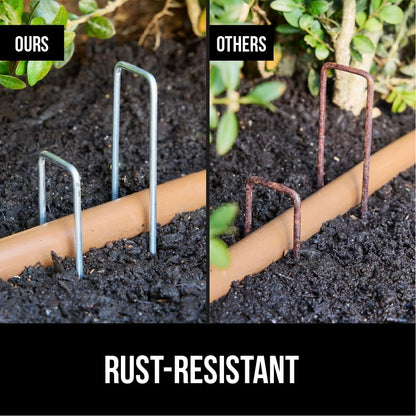 GORILLA GRIP Premium Landscape Staples 50 Pack 6 Inch, Heavy Duty 11 Gauge Galvanized Steel Garden Stakes, Sharp Rust Resistant Landscaping Pins, Lawn Anchors for Weed Barrier Fabric, Sod, Irrigation