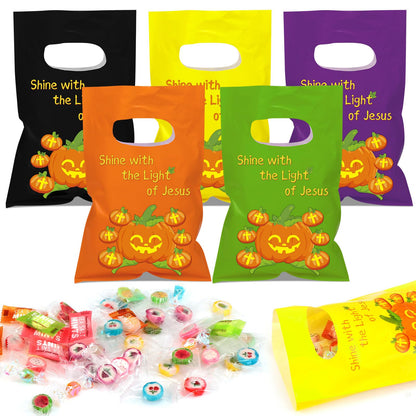Tenceur 300 Pcs Halloween Religious Pumpkin Candy Bags for Kids Bulk Christian Jesus Bible Gift Goody Halloween Bags for Party Favor
