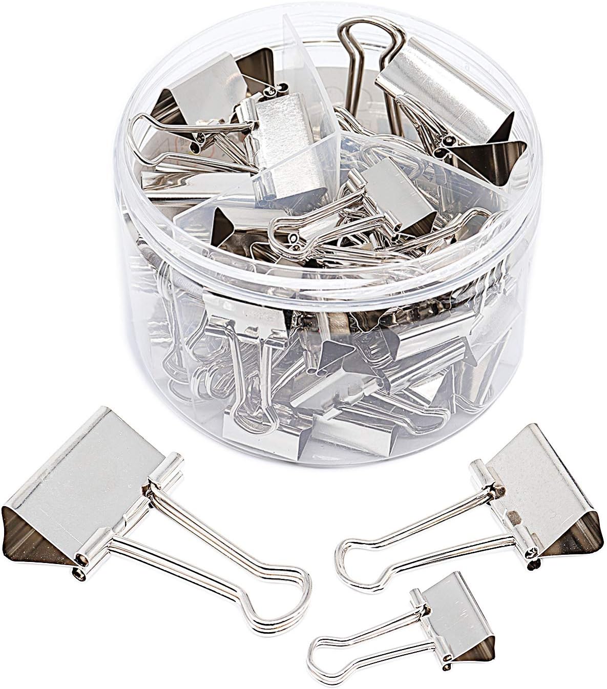 Silver Binder Clips Paper Clamps, Assorted Sizes Set (Small, Medium, Large) for Office School and Home Supplies (New Version)