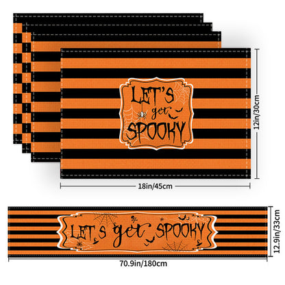 Halloween Placemats Set of 4 with Halloween Table Runner, Table Mats 12x18 Inch, Holiday Table Runner 13x71 Inch for Party Kitchen Dining Decoration