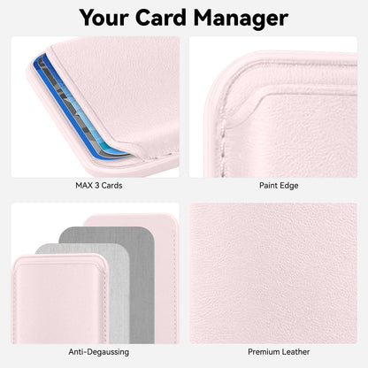 KRTALS Magnetic Wallet Cell Phone Card Holder for Phone Case, Stronger Magnetic RFID Leather Phone Wallet Stick on Series of iPhone 12/13/14/15/16/17 and Pro/Promax, Light Pink