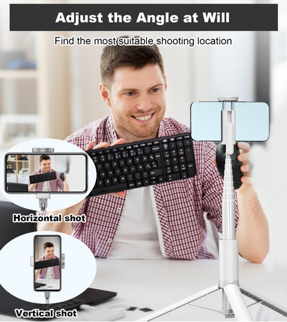 TONEOF 68" Magnetic Selfie Stick Tripod with Aluminum Strong Magnetic Holder for Magsafe, 360° Rotatable Travel Phone Tripod Stand with Metal Ring & Rechargeable Remote for iPhone/Android(Beige Gray)